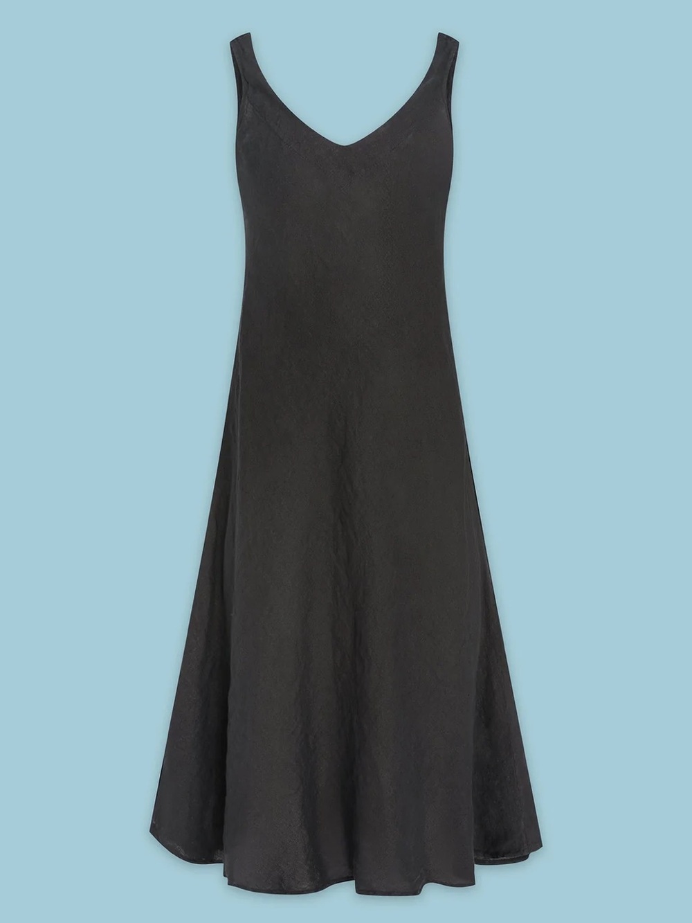 Black Linen V-Neck Slip Dress - Women's 
Cut in Bias Relaxed wear